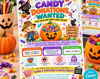 Editable Candy Donation Flyer Template: Trunk or Treat (Canva, Digital Download)