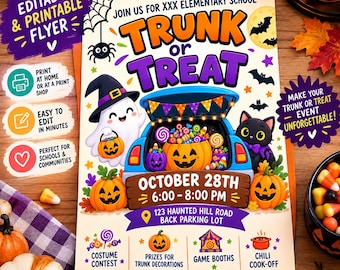 Editable Halloween Trunk or Treat Flyer Template, School Event Invitation (Digital Download)