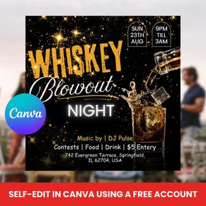 Whiskey Party Flyer: Editable Canva Template (Instant Download)