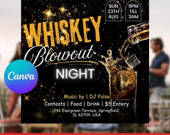 Whiskey Party Flyer: Editable Canva Template (Instant Download)