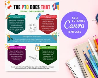 Editable PTO Flyer Template: Modern PTA Info Sheet (Canva, Digital Download)