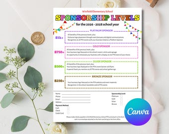 Editable PTO PTA Sponsorship Flyer Template (Digital Download)