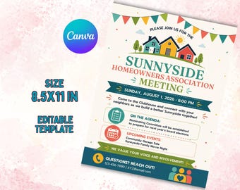 HOA Meeting Announcement Flyer Template, Modern Minimalist (8.5x11 Inch) (Digital Download)