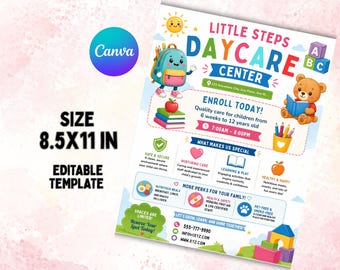 Editable Daycare Flyer Template, Family Daycare Enrollment Form (8.5x11 Inch)