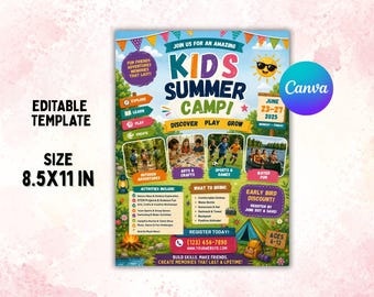 Editable Kids Summer Camp Flyer Template (8.5x11 Inch), Modern Minimalist Design (Digital Download)