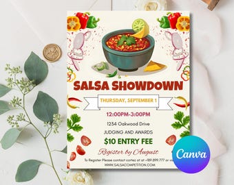 Editable Salsa Showdown Flyer Canva Template, Salsa Contest Invite Printable