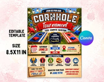 Cornhole Tournament Flyer Template | Editable Canva Invite (Digital Download)