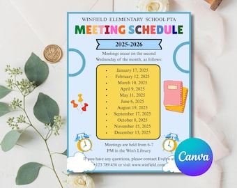Editable PTA PTO Meeting Schedule Flyer: Printable School Calendar (Digital Download)