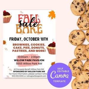 Editable Bake Sale Flyer Template | School Fundraiser Poster | Church Bake Sale Invitation | PTA PTO Event Flyer EditableDIY Bake Sale Flyer