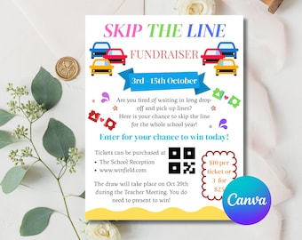 Skip the Line Fundraiser Flyer Template: Editable School PTO PTA Invitation (Canva, Digital Download)