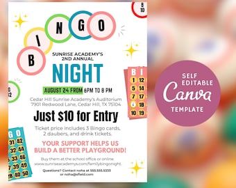 Bingo Night Flyer Template: Editable School PTA Fundraiser Invite (Digital Download)