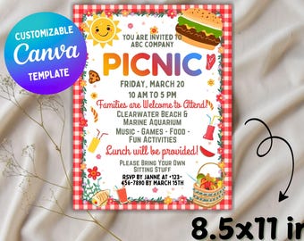 Picnic Invitation, Editable Canva Template, Family Fundraiser (Digital File)