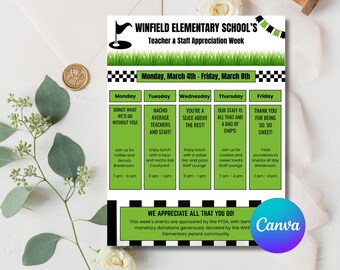 Editable School Spirit Calendar Template: Teacher Appreciation, Homecoming (Canva, Digital Download)