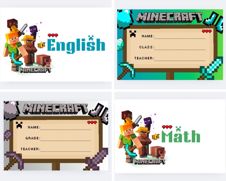 Editable Minecraft-themed Notebook Labels and Name Tags – Printable ...