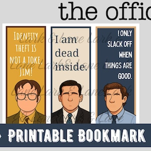 Peut inclure: Marque-page imprimable avec trois personnages de "The Office" et des citations : "L'usurpation d'identité n'est pas une blague, Jim !", "Je suis mort à l'intérieur." et "Je ne me relâche que quand les choses vont bien."