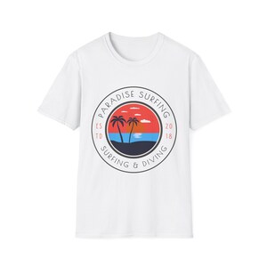 Paradise Surfing T-Shirt, Beach Lover Gift, Casual Summer Style, Unisex Graphic Tee, Surf & Dive Enthusiast Apparel
