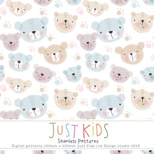 Water Teddy Seamless Pattern, DIIGITAL DOWNLOAD, Teddy bear fabric, Baby bear seamless, Watercolour pattern, Teddy illustration,