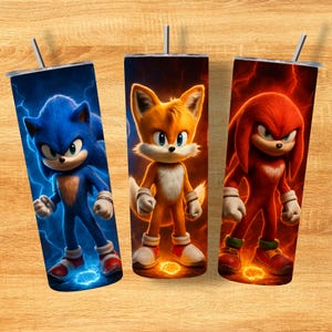 3D Cute Sonic Splash Tumbler Wrap PNG 20oz Skinny Straight and Tapered Sublimation Design Sonic & Shadow  Cup Wrap