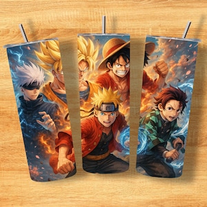 Mixed Anime Tumbler Wrap PNG | 20oz Skinny Sublimation Design | One Piece, Jujutsu Kaisen, Goku, Demon Slayer Digital Download