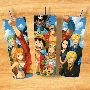 One Piece Anime 20oz Tumbler Wrap PNG | Skinny Sublimation Design | 90s Anime Girl Style | Instant Download Gift for Anime Lovers