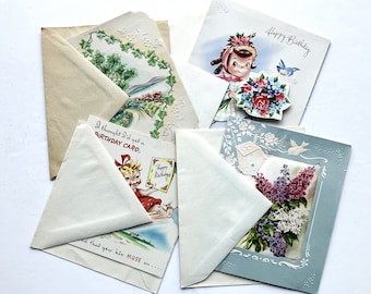 Vintage Birthday Cards Unused With Envelopes, Assorted, Sold As Set Of 4