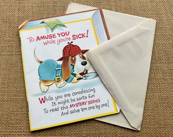 Norcross Get Well Card 4 Page Book Style Mystery Puzzle Unused With Envelope