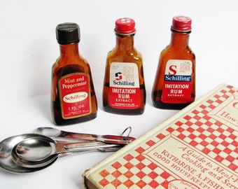 Schilling Extract Bottles Sold Separately 1947 - 1950s, 1970s Rum, Mint, Peppermint