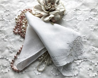 Handkerchief White Linen Cutwork Openwork 12 Inch Wedding Something Old