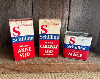 Schilling Spice Boxes, Tin, 1960s McCormick & Co.