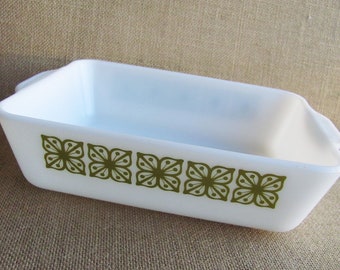 Pyrex Square Flowers Verde 0503 Casserole Autumn Floral Avocado Green