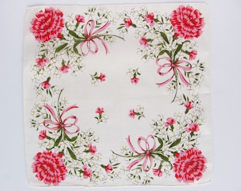 Handkerchief White With Lovely Pink, Red, White Flowers 12" Semi-Sheer Cotton Bride's Something Old Wedding