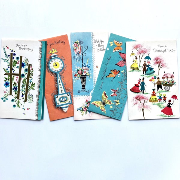 Vintage Birthday Cards Unused With Envelopes Sold As Set Of 5 Retro MCM Sunshine Cards