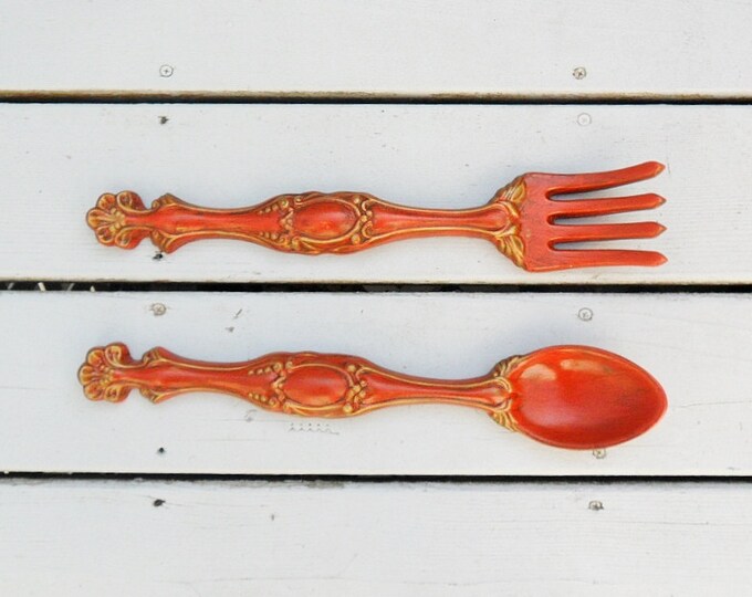 Vintage Giant Fork and Spoon Wall Hanging 60s Kitsch Kitchen Etsy