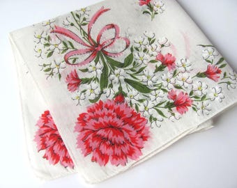 Vintage Handkerchief, Printed Pink Floral, 12 Inch, Bride's Something Old, Wedding