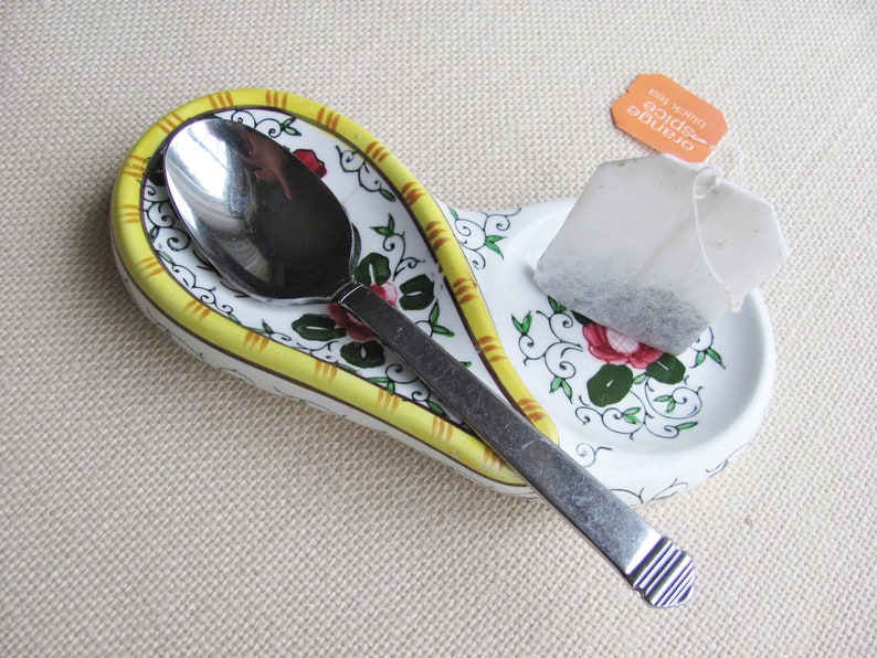 Rooster And Roses Tea Bag Holder Spoon Rest Early Provincial Etsy