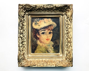 Framed Print, Suzanne By Huldah, Gold Antiqued French Style Frame, 1950s