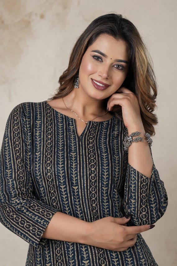 Blue Cotton Short Kurti: Jaipur Summer Tunic Top - Indian Ethnic Wear - Gift for Her