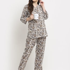 Floral Co Ord Set for Women Rayon Loungewear Kurta and Pant Casual Travel Outfit Relaxed Fit Black & White Co-ord Set Comfortable Daily Wear