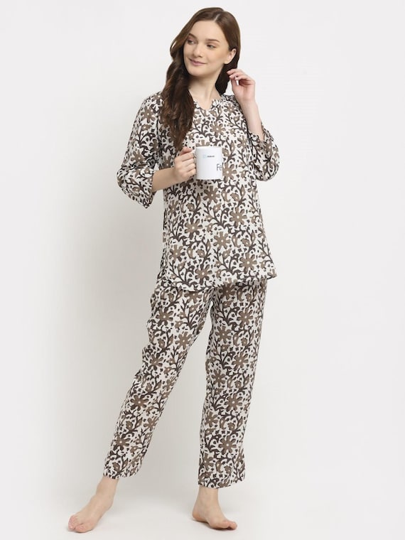 Women’s Floral Print Co-Ord Set | Casual Rayon Kurti Top & Pants Set | Comfortable Loungewear | M to XL