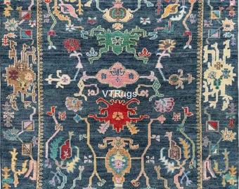 Majora Navy Blue Oushak Rug, Modern Floral Hand Knotted Rug, Contemporary Interior Carpet, 9x12 10x14 12x15 Large Area Rug