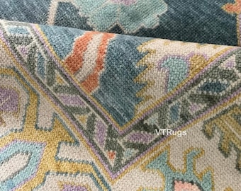 Dark Teal Oushak Rug, Colourful Hand Knotted Carpet, Floral Design Wool Rug for Living Dining Area, 9x12 10x14 12x15 Large Area Floorings