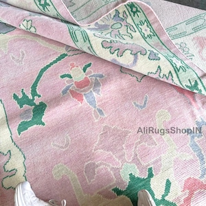 Turkish oushak rug, 7x10 pink modern rug, hand woven, New Zealand wool rug, for bedroom, living, dining room, 5x8, 6x9, 8x10, 9x12, area rug