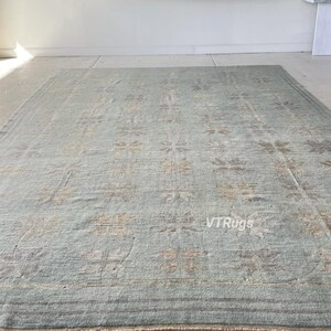 Muted Blue Oushak Rug Hand Knotted Wool Contemporary Carpet Living ...