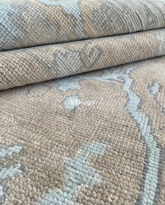 Muted Brown Blue Oushak Carpet, Hand Knotted  Rug, Hand Woven Wool Carpet, 8x10 9x12 10x14 12x15 for Living Dinning Room