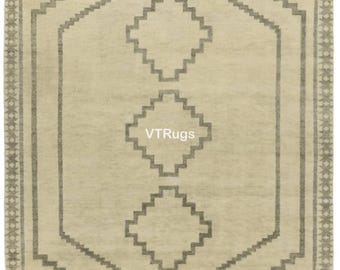 Bordered Beige Oushak Rug with Grey Accent , Hand Knotted Wool Carpet, Contemporary Living Room 8x10 9x12 10x14 12x15 Oversized