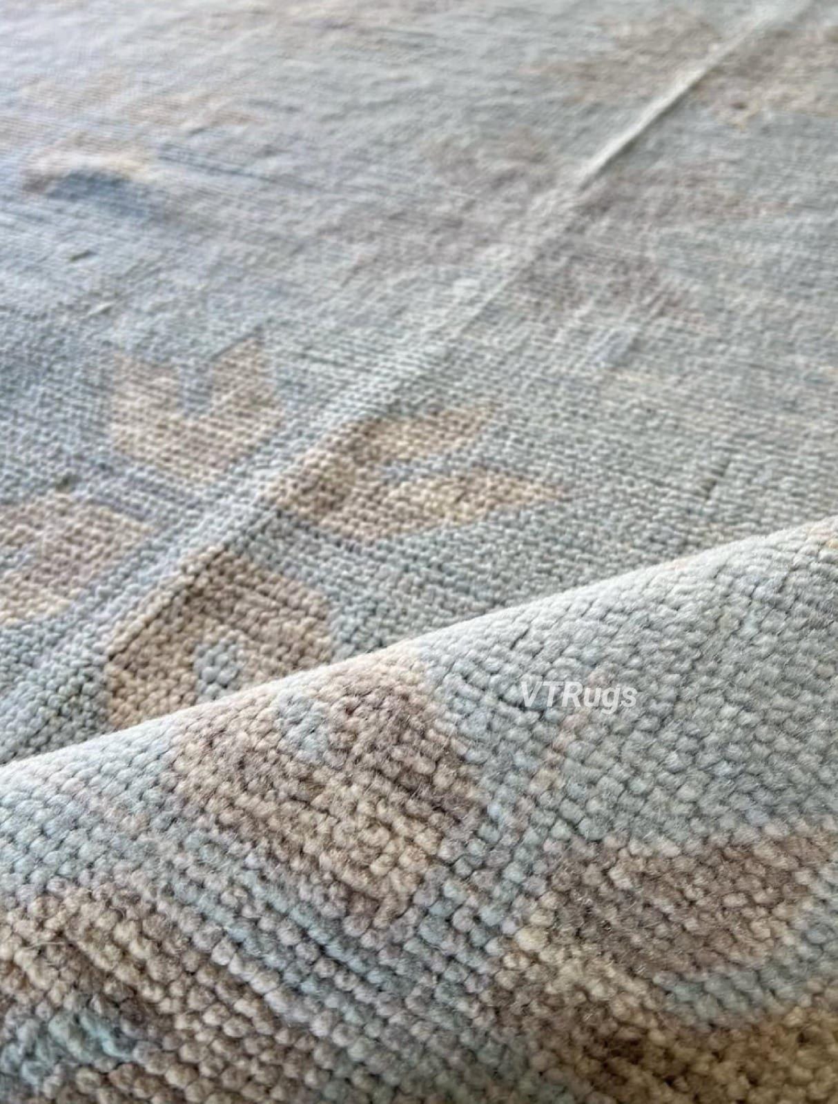 Muted Blue Oushak Rug Hand Knotted Wool Contemporary Carpet Living ...