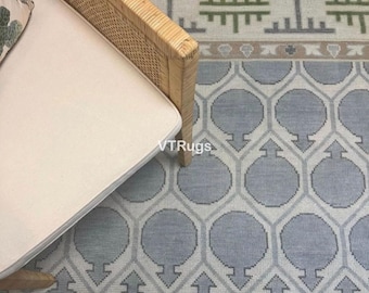 Bulb Design Modern Oushak Rug, Hand Knotted Woollen Carpet in 8x10 9x12 10x14 Large Area Rug Custom Size for Living Bedroom