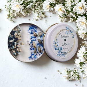 Personalized Tin Candles with Dried Flowers - Bulk Scented Soy Wax Favors for Weddings, Bridal & Baby Showers, Birthday, Hallowen Gifts