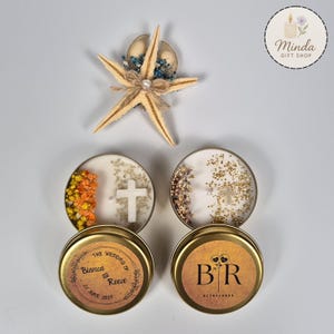 Candela bomboniera personalizzata in oro per matrimonio • Scatola di cera di soia personalizzata con fiori secchi • Candela bomboniera per addio al nubilato, baby shower, compleanno