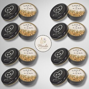 Candela di cera di soia personalizzata con nome e fiori secchi • Candela bomboniera personalizzata • Regalo per addio al nubilato • Ricordo per baby shower • Bomboniere